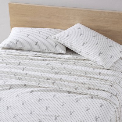 Gray Deer Lodge Queen Cotton Flannel Sheet Set