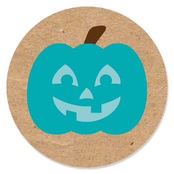 Big Dot of Happiness Teal Pumpkin - Halloween Allergy Friendly Trick or Trinket Circle Sticker Labels - 24 Count