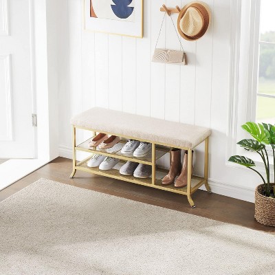 Shoe Bench with Storage ¨C 2-in-1 Shoe Rack & Comfortable Entryway Bench with 2-Tier Shelf for Hallway, Front Door, Bedroom