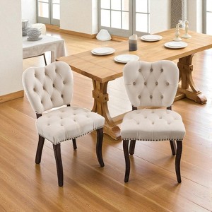 Mshliw Set of 2 Vintage Tufted Velvet Dining Chairs with Nailhead Trim, High Back Upholstered Side Chairs with Solid Rubberwood Legs for Dining Room - 1 of 4