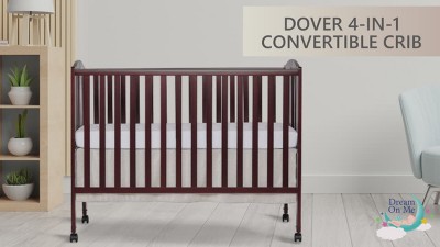 Cherry Full-Size Folding Crib with Locking Wheels and Teething Guard