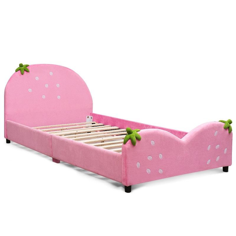 Tangkula Pink Kids Upholstered Twin Bed Toddler Bed with Adjustable Non-slip Feet, 1 of 7