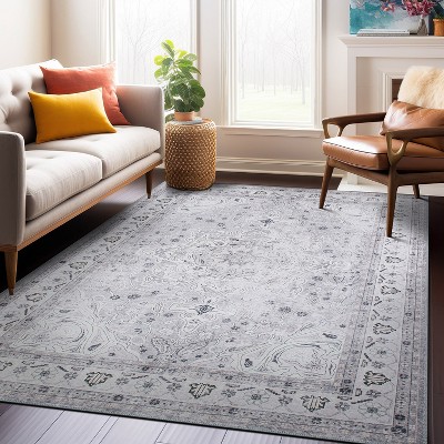Gray Medallion Flat Woven Machine Washable Area Rug 7'7"x9'6"