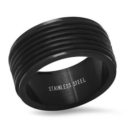 Steeltime Men's black rubber and black ip stainless steel band ring. Size 9-12