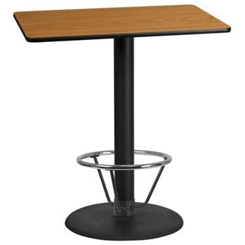 Flash Furniture 30'' x 42'' Rectangular Natural Laminate Table Top with 24'' Round Bar Height Table Base and Foot Ring