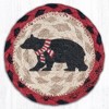 Earth Rugs Bear Printed Coaster – Red Stripe Scarf Design, Braided Jute, Rustic Cabin Style, 5"x5" - 2 of 2