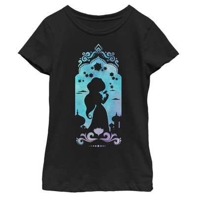 Girl's Aladdin Jasmine Watercolor Silhouette T-shirt : Target