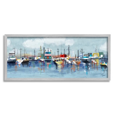 Stupell Industries Boats Docked in Ocean Marina Framed Giclee