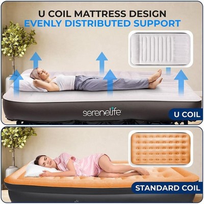 SereneLife Twin Black and Gray Raised Air Mattress with Frame and Pump