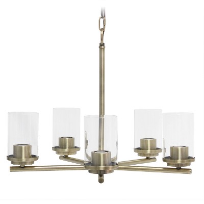 Elegant Antique Brass 5-Light Pendant with Clear Glass Shades