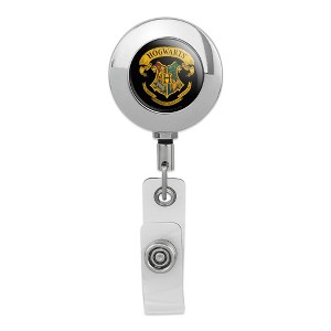 Harry Potter Ilustrated Hogwarts Crest Metal Chrome Badge ID Card Holder Clip - 1 of 3
