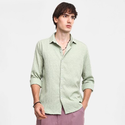 Campus Sutra Men Men's Avocado Green Floral-Textured Shirt