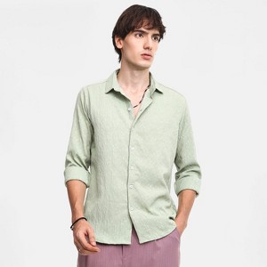 Campus Sutra Men Men's Avocado Green Floral-Textured Shirt - 1 of 4