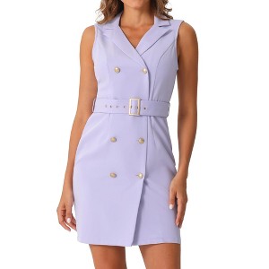 Allegra K Women's Sleeveless V Neck Notched Lapel Double Breasted Belted Work Office Dress - 1 of 4
