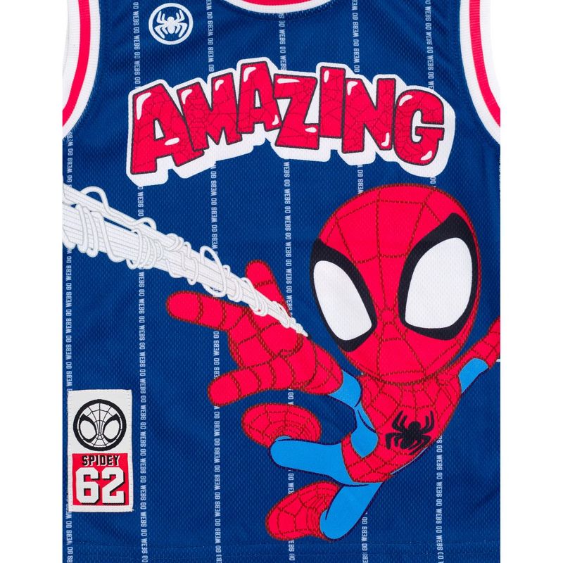 Marvel Spider-Man Miles Morales Mesh Jersey Tank Top Shirt and Basketball Shorts Toddler to Big Kid, 5 of 7
