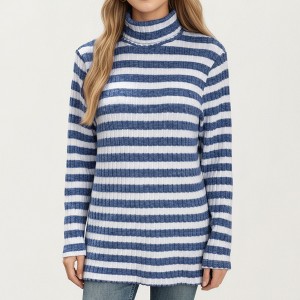 Anna-Kaci Women’s Ribbed Turtleneck Pullover Top with Soft Textured Striped Knit Long Sleeves and Relaxed Tunic-Length Silhouette - 1 of 4
