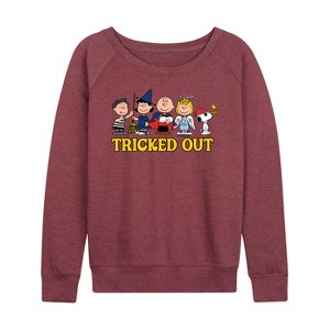 Women's - Peanuts - Tricked Out Lightweight French Terry Wide Neck Long Sleeve Shirt - 1 of 4