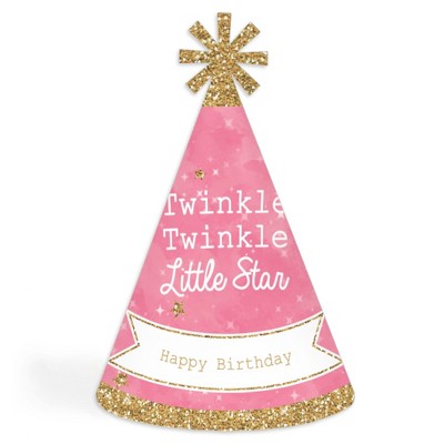 Big Dot of Happiness Pink Twinkle Twinkle Little Star - Cone Happy Birthday Party Hats for Kids and Adults - Set of 8 (Standard Size)