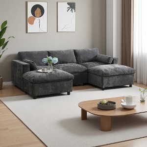 86.5" Chenille U-Shaped Modular Sectional Sofa with Storage & Ottomans - 1 of 4