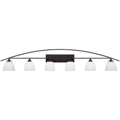 Franklin Iron Works Modern Wall Light Bronze Hardwired 62 3/4" Wide 6-Light Fixture White Glass for Bathroom Vanity Mirror