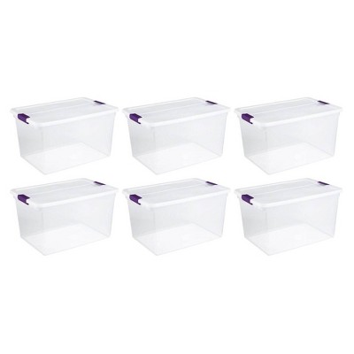 66 Qt. Latch Box Plastic Storage Bin Container Organizer Clothing Clear Set  of 6