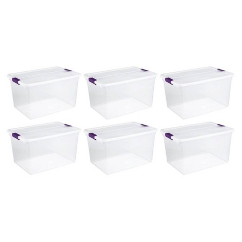 Sterilite 66 Qt Clearview Latch Storage Box, Stackable Bin With Latching Lid,  Plastic Container To Organize Clothes In Closet, Clear Base, Lid, 6-pack :  Target