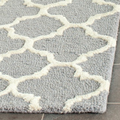Silver and Ivory Hand-Tufted Wool Geometric Area Rug