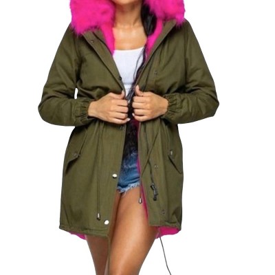 Women's Hooded Coat With Hot Pink Fur - Daisy