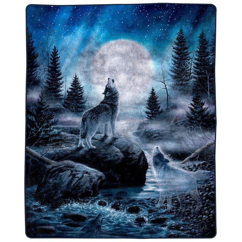 Wolf Blanket - 80x92-Inch Printed Howling Wolf Moon Blanket - Plush Thick 8lb Faux Mink Queen Throw for Couches, Sofas, or Beds by Lavish Home (Blue), 1 of 6