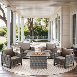 Buenhomino Patio Wicker Furniture Set with Fire Pit Table, PE Rattan Swivel Patio Chairs with Propane Fire Pit Table, 5PCS Patio Conversation Set - 1 of 4