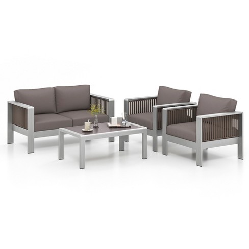 Costway 4 PCS Aluminum Patio Furniture Set with Thick Cushions & Tempered Glass Tabletop - image 1 of 4