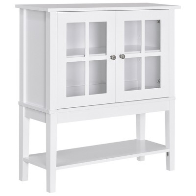 HOMCOM Kitchen Credenza & Sideboard Buffet Cabinet with 2 Glass Doors & Storage Shelves