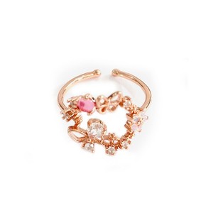 14K Yellow or Rose Gold Adjustable Ring with Crystals - 1 of 4