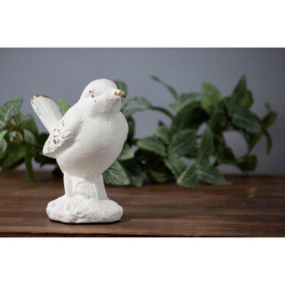 Antique White Cast Iron Bird Figurine, 6.2"