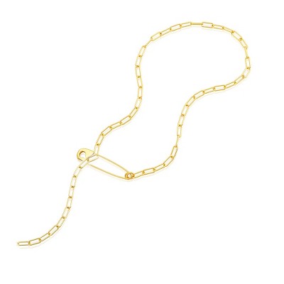 Adornia 14k Gold Plated Safety Pin Paper Clip Chain Lariat Necklace
