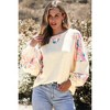 Amaryllis Women's Textured Knit Top Boho Balloon Sleeve Contrast Floral Patchwork Lightweight Pullover - 3 of 4