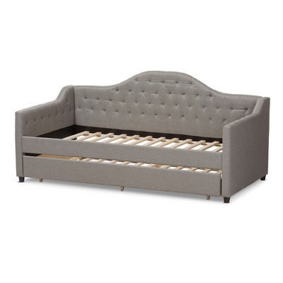 Light Gray Twin Upholstered Daybed with Tufted Headboard and Trundle