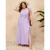 Plus Size Women's Cross V Neck Flutter Sleeve Dress with Belt High Slit Flowy Summer Maxi Dress - 2 of 4