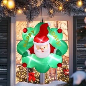 4 FT Christmas Inflatable Santa with Wreath Broke Out from Window Blow Up Hanging Inflatable Decoration for Window Decor Holiday Party Front Yard - 1 of 4