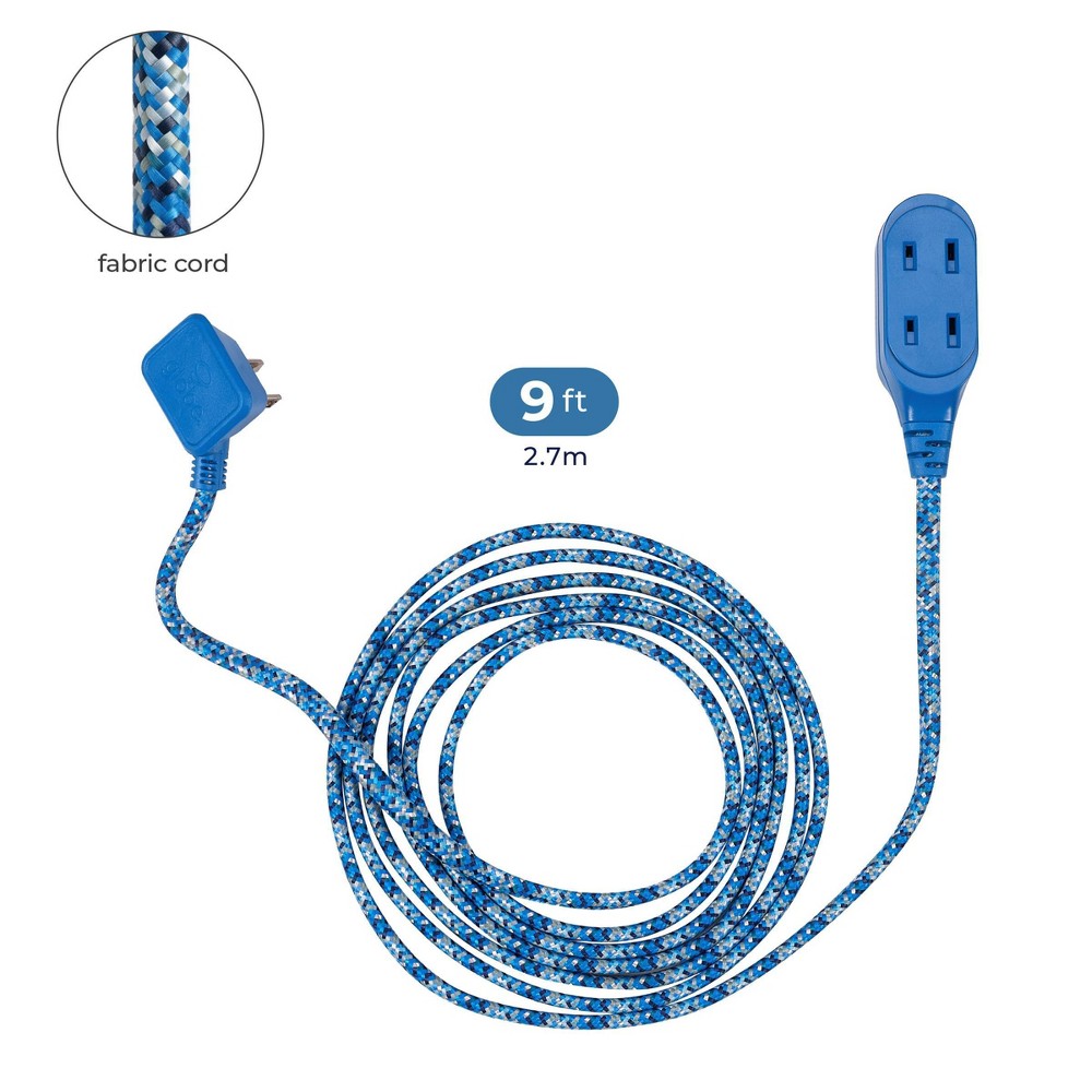 Photos - Surge Protector / Extension Lead Globe Electric 9' Fabric Extension Cord with 3 Polarized Outlets Metallic Blue