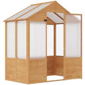 Outsunny 6.2' x 3.9' x 6.9' Polycarbonate Greenhouse, Walk-in Hot House Kit, Hobby Greenhouse with Lockable Door, 5 Level Wind Resistant Wooden Frame