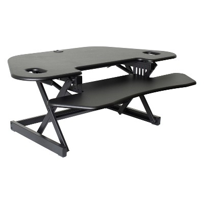 Height Adjustable Sit To Standing Corner Desk Riser Black - Rocelco: Ergonomic Workstation, No Assembly Required