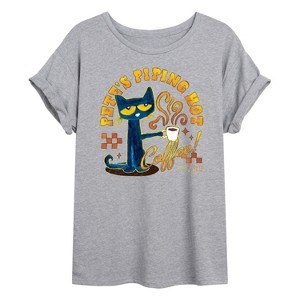 Women's - Pete the Cat - Piping Hot Coffee Oversized Graphic T-Shirt - 1 of 4