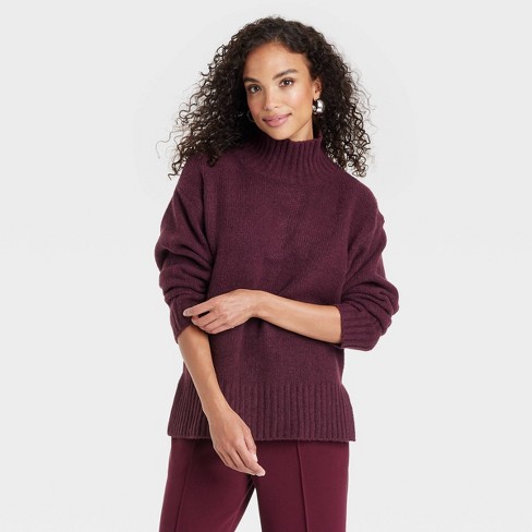 Burgundy turtleneck sweater women's best sale