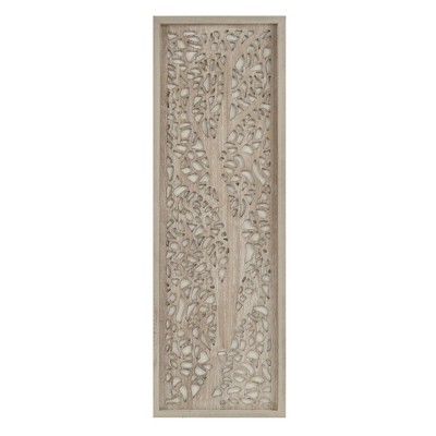 Natural Fir Wood Botanical Laser Cut Wall Panel Decor, 12x36