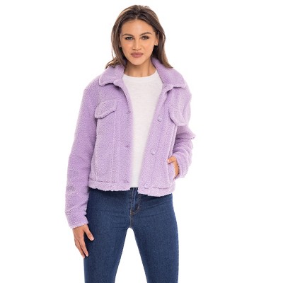 Sebby Womens Contemporary Fit Long Sleeve Faux Fur Jacket - Purple X Large