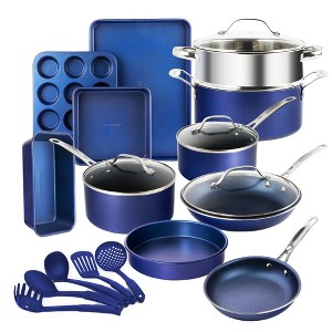 Granitestone Diamond 20 Pc Nonstick Pots and Pans Cookware Set with Bakeware and Utensils Blue - 1 of 4