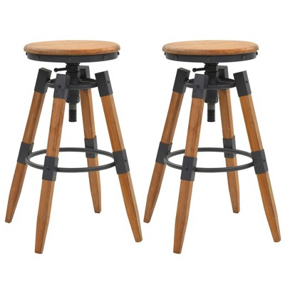 vidaXL Bar Stool Set of 2 Natural Wood Solid Fir Wood & Steel