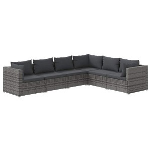 vidaXL Garden Lounge Set Grey PE Rattan, Powder-Coated Steel, Plastic - 1 of 4