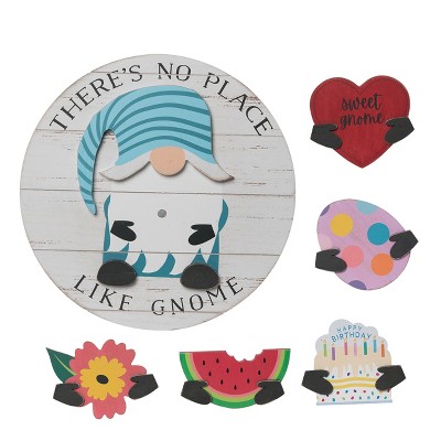 Transpac Wood 14.57" Hanging Gnome Sign with Magnets Set of 6